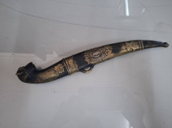 Ancient Roman 19c middle Eastern guilted bronze knife with monkey head lovely condition