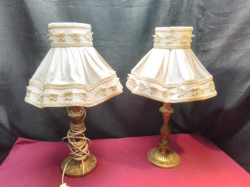 A Pair of Wooden Candle Stick Table Lamps. H.52 Cm.