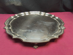 A Nice Round Silver Plated Tray on 4 feets W.36 Cm.