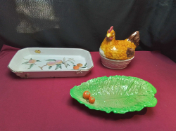 A Royal Worcester Long Plate Carlton Ware Dish And A Ceramic Chicken.
