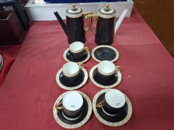 A Royal Couldon coffee set. 2 pots 5 cups & saucers gold and black 13 pieces