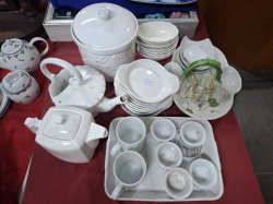 A Selection of white Chinese and water can biscuit barrel and tea set 30 pieces
