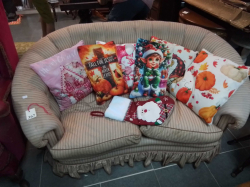 Job lot of Christmas cushions and 1 Christmas sock.