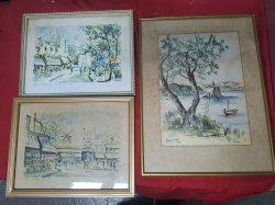 3x Old Water colors different sizes. Appox. 35x28 cm