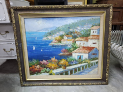 A nice bright oil on canvas of a mediterranian scene. 76x66 cm