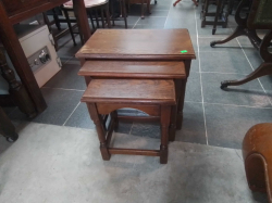 A Nest of 3 Oak Tables(37). W.34 L.51 H.44 Cm.