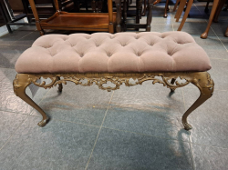 Vintage Hollywood regency gilt wood decorated window bench with tufted upholstery
