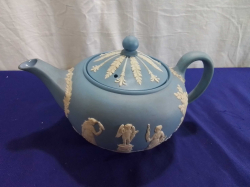 APale Blue Jasperware  Wedgwood Tea Pot. W.24 H.13 Cm.
