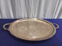 A Large Two Handles Silver Plate Tray with Engraved Decoration. W.41 L.66 Cm.