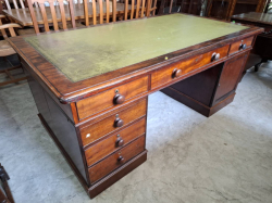 A Large Victorian Mahogany Partners Desk with Original Handles. W.102 L.183 H.80 Cm.