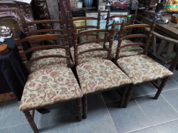 6 Old Oak Ladder Back Chairs with Tapestry Seats(53)