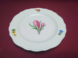A MEISSEN (1924-34) marked blue crossed swords with dot, hand painted floral pie crust edge plate 