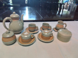 A Nice Thai Celadon Clay Tea Set ( Pot, Milk, Saucers, Butter Dish& Tray)