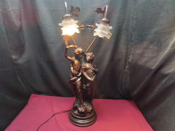 A Nice Couple Resin Table Lamp with 2 Flower Glass Shades  (Dimmer Light) W.24 H.75 Cm.