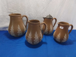 4 Brown Jugs with White relief Dudsons 