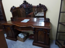 A magnificent 19th Century C,1870 English stately home mansion house Serpentine sideboard with original mercury mirror Stamp in several plates with  Plymouth cabinet maker for Harding &Sons Recorded 1877-1886. W. 222 D.63 H.185 Cm.