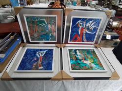 Series of 4 GUSTAV KLIMT Glass Paintings. 47x47 Cm.