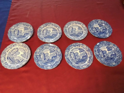 Set of 8 old original blue back stamp mark Spode Italian side plates in used condition. W.16 Cm.