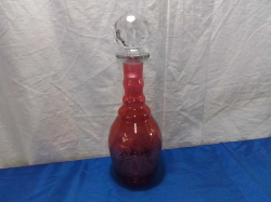 A Nice Etched Cranberry Glass Decanter. H.30 Cm.