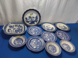 A Job Lot of Willow Pattern Dishes  and Bowls.