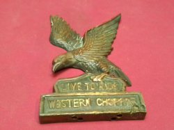 An Old Brass Live to Ride Eagle Motorcycle  Badgie. W.10 H.17 Cm.