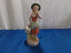 A Nice Lady & Little bird Figure with Dresden Marks. W.10 H.27 Cm.