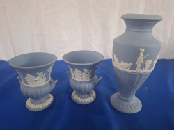 3 Blue Wedgwood vases 