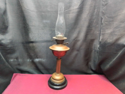 A Nice Complete 2 Burner Solid Brass on Ceramic Base Victorian Oil Lamp. W.8 H.66 Cm.