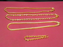 3 Dragon Headed Rope Chains and 1 Bracelet, All Gold Plated. 