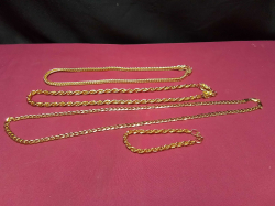 2 Double Dragon Headed Rope Chains, plus Link Chain Necklace and Bracelet, all Gold Plated. 