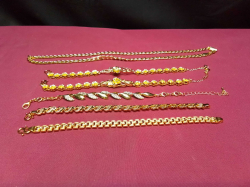 5 Ladies Bracelets, Plus Link Chain Necklace, all Gold Plated. 