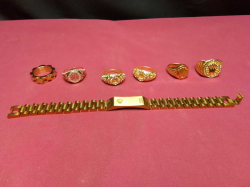 Job Lot of Gents Rolex Bracelet and 6 Rings. All Gold Plated 