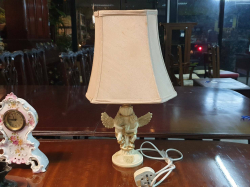 A lovely decorative  angle churup flying lamp with silk shade in working order. W.26 H.43 Cm.