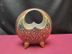 Japanese Vintage Vase in the Shape of a Crescent Embossed with Flowers.  W.18 H.20 Cm.