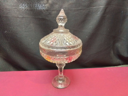 Glass Compote Sweet Dish with Lid on Pedestal. W.15 H.30 Cm.