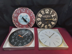 4 Large Wall Clocks, 2 new still in box.  Working Order. 