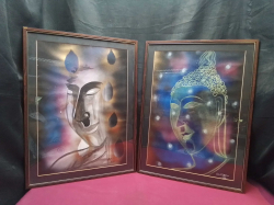 A Pair of Buddha with Water Colour  and Colored Pencils. 43x58 Cm.