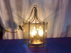 A Nice Brass Hanging Lamp with 3 Lights. W.26 H.42 Cm.