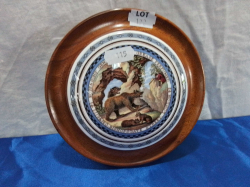 A Coalport Pot Lid Featuring Bear Grease Hair Dressive. W.15 Cm.