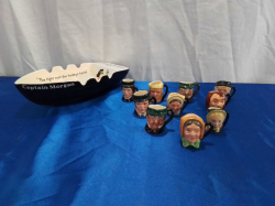 An Unusual Captain Morgan Rum Dish  Holding 10 Tiny Doulton Character Jugs.