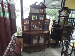 A Nice Walnut Side Cabinet with Beveled Glass Doors and Windows with key. 1880 (52) D.35 W.137 H.228 Cm.