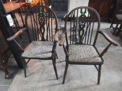 A Pair of old Windsor Arm Chairs with Tapestry Seats.(83)