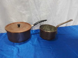 2 Old Copper Saucepans (1 with Lid)