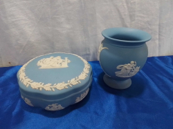 A Round Wedgwood Covered Dish and Small Vase.