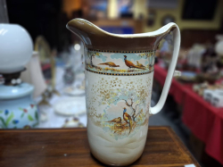 A Beautiful large antique jug with images of Pheants in perfect condition stamped to base