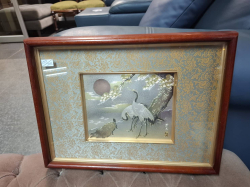 A Beautiful antique Japanese Metal picture in silver gold & copper from the Meiji period depicting sacred cranes & a turtle. Artist name stamped