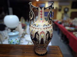 A Mint condition Italian Lorenzo vase hand painted with Horses & riders very unusual & Unique
