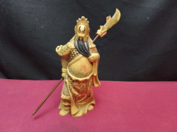 A Bone Gure Guan Gong. A Historical General During The Late Eastern Man Dynasty  with Staff. (NO Damaged) W.9 H.19 Cm.