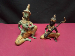 A Nice Pair of Cold Painted  Bronze Musicians. H.10,14 Cm.