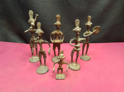 A Set of 6 Bronze Indian Dokra Fulk Art Metal Musicians. Large H.16 Cm.